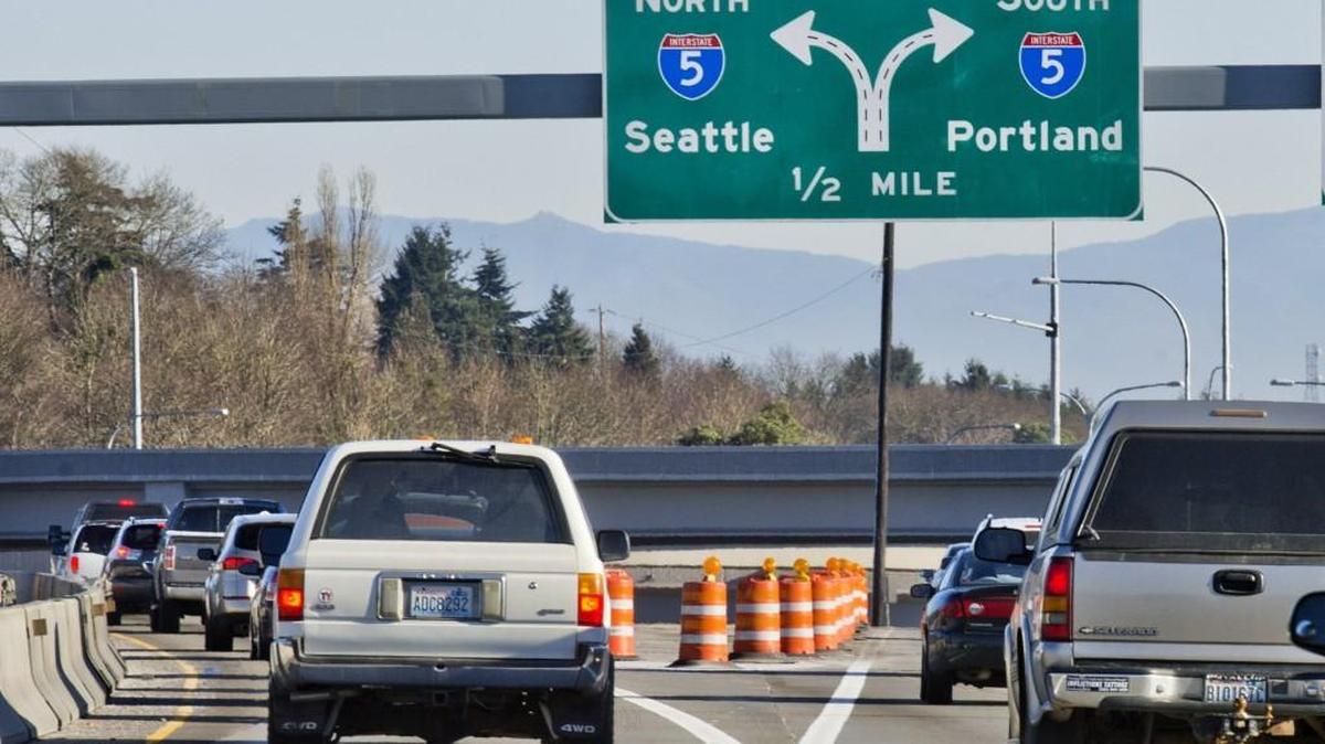 Vehicles enter Interstate 5 in Washington.