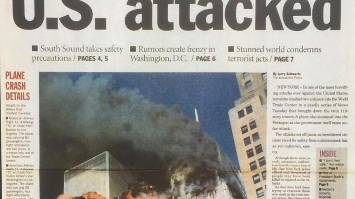 The front page of the extra edition of The News Tribune published on Sept. 11, 2001.