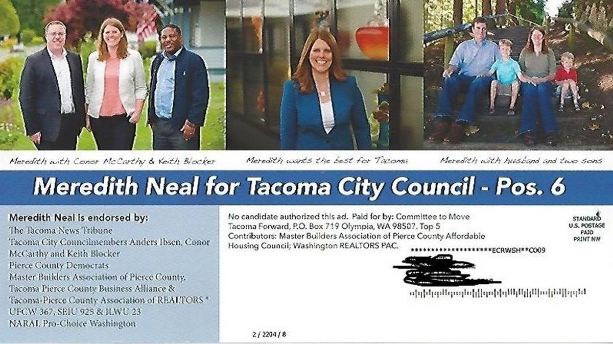 The good news: This independent expenditure mailer for Tacoma City Council candidate Meredith Neal is not a hatchet job on her opponent. The bad news: It falsely claims The News Tribune endorses Neal.