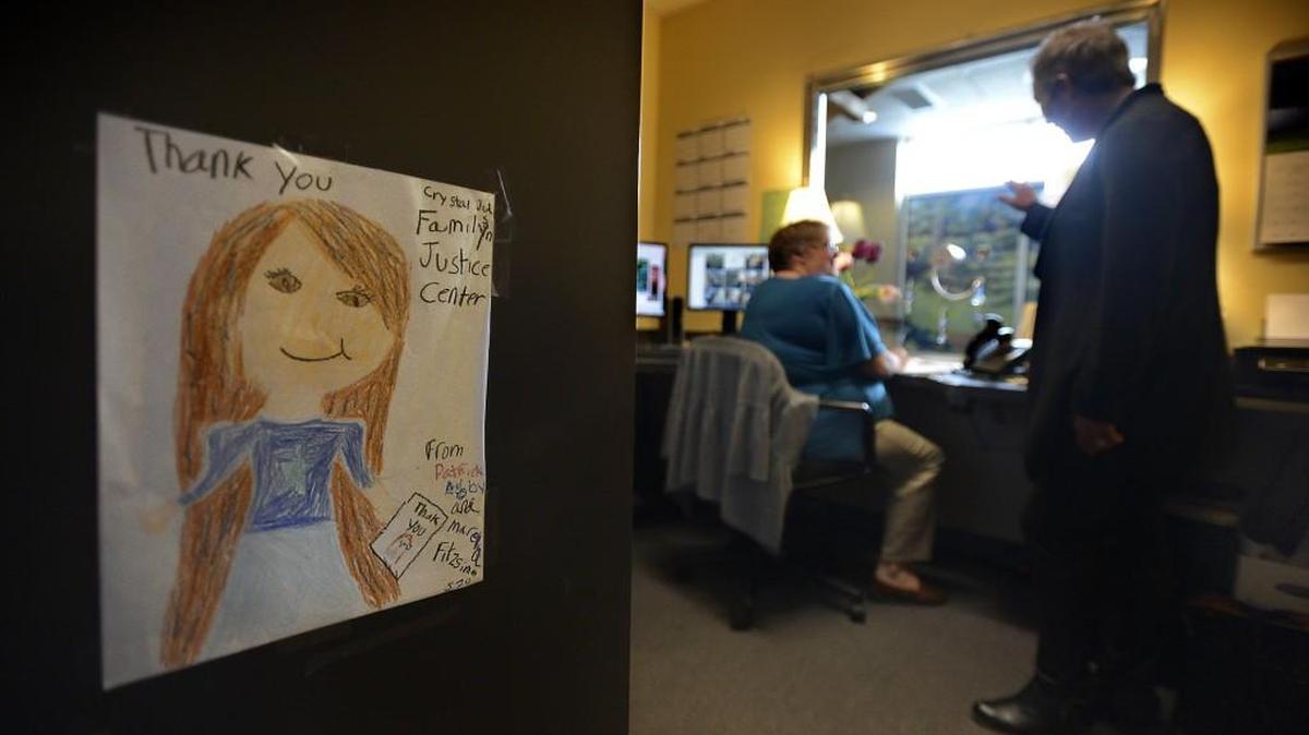 A child's artwork offers thanks to staff at Crystal Judson Family Justice Center, which opened in 2006 to help victims of domestic violence and their children.