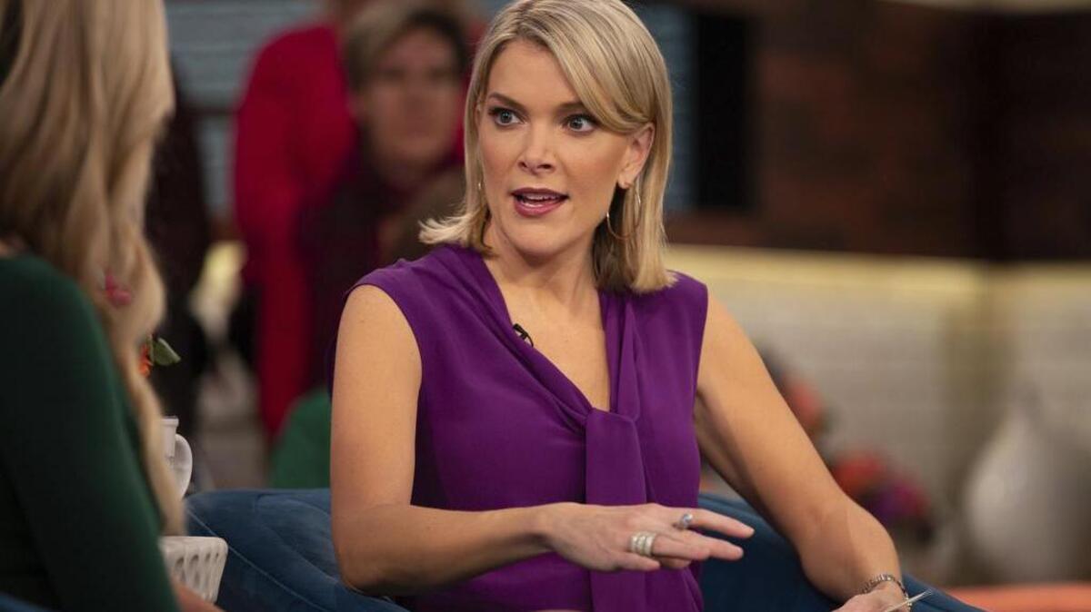 In this Oct. 18, 2018 photo released by NBC, host Megyn Kelly appears on her now-canceled show “Megyn Kelly Today,” in New York. The company acknowledged on the “Today” show that her future with the network is in doubt.