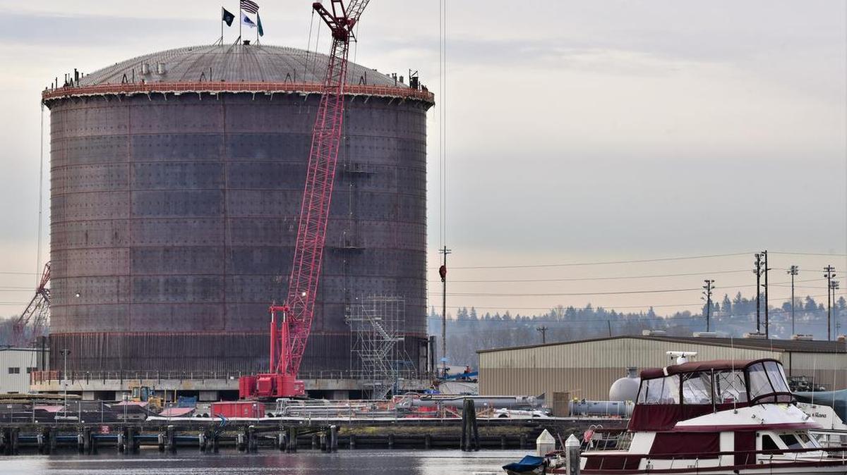 The LNG plant at the Port of Tacoma is shown under construction in early 2018.