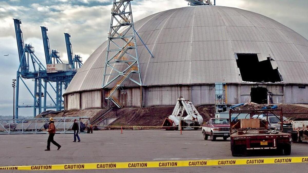 A $3.8 billion methanol refinery is planned for the old Kaiser Aluminum property on the Tideflats. Kaiser closed its Tacoma smelter in 2000. This alumina dome, dismantled in 2004, was one of the last vestiges of the operation.