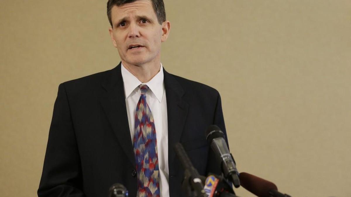 Washington state Auditor Troy Kelley talks to reporters Thursday, April 16, 2015 in Tacoma.