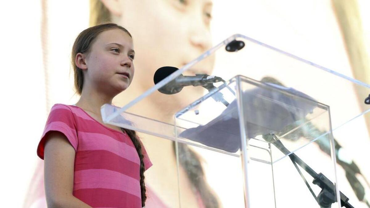 Greta Thunberg speaks at a climate rally on Sept. 20 in New York.
