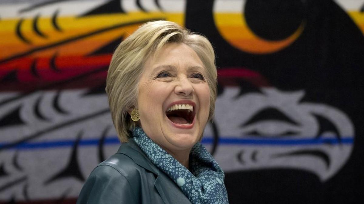 Democratic presidential candidate Hillary Clinton laughs as she participates in a roundtable with Washington tribal leaders at Chief Leschi School in Puyallup during her visit to Washington state in March.