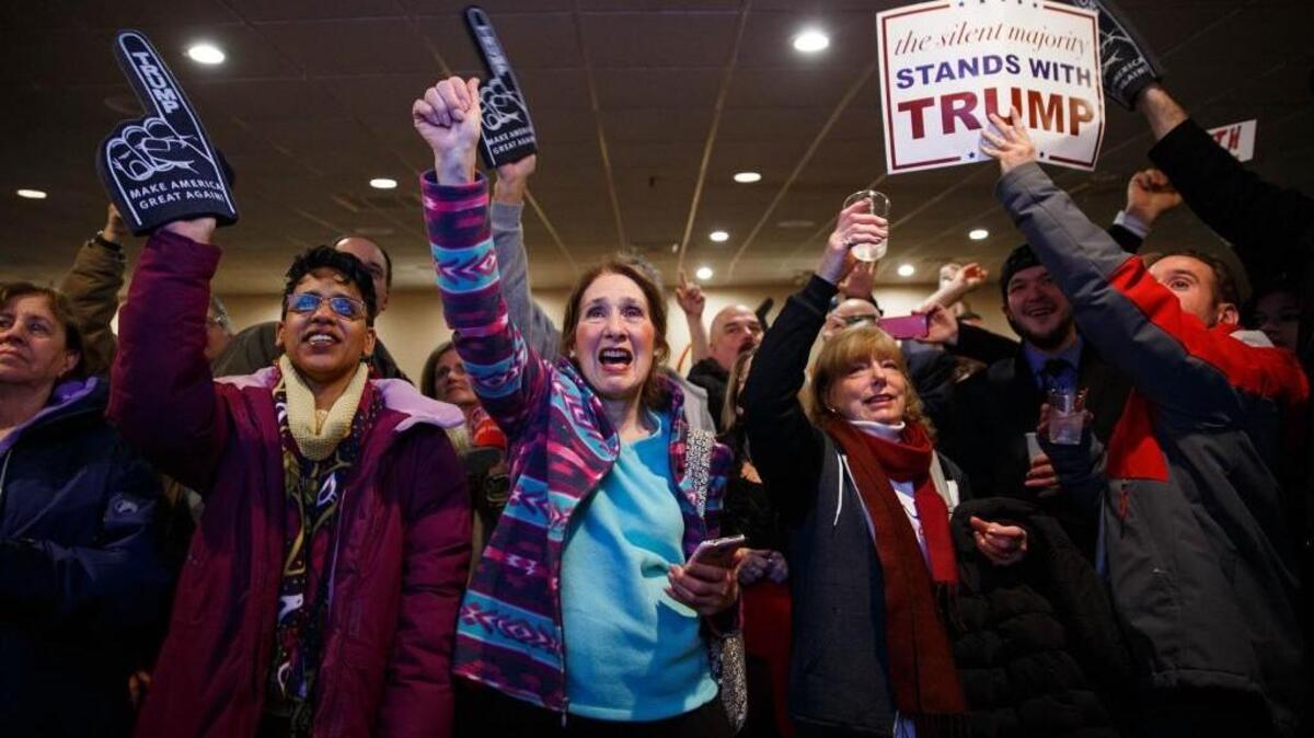 Supporters in Manchester, New Hampshire, cheer as Donald Trump is declared the projected Republican winner of the New Hampshire primary in February 2016. California, Washington and Oregon are angling to move closer to the front of the primary pack in 2020 so that states like New Hampshire don’t have such outsized influence.