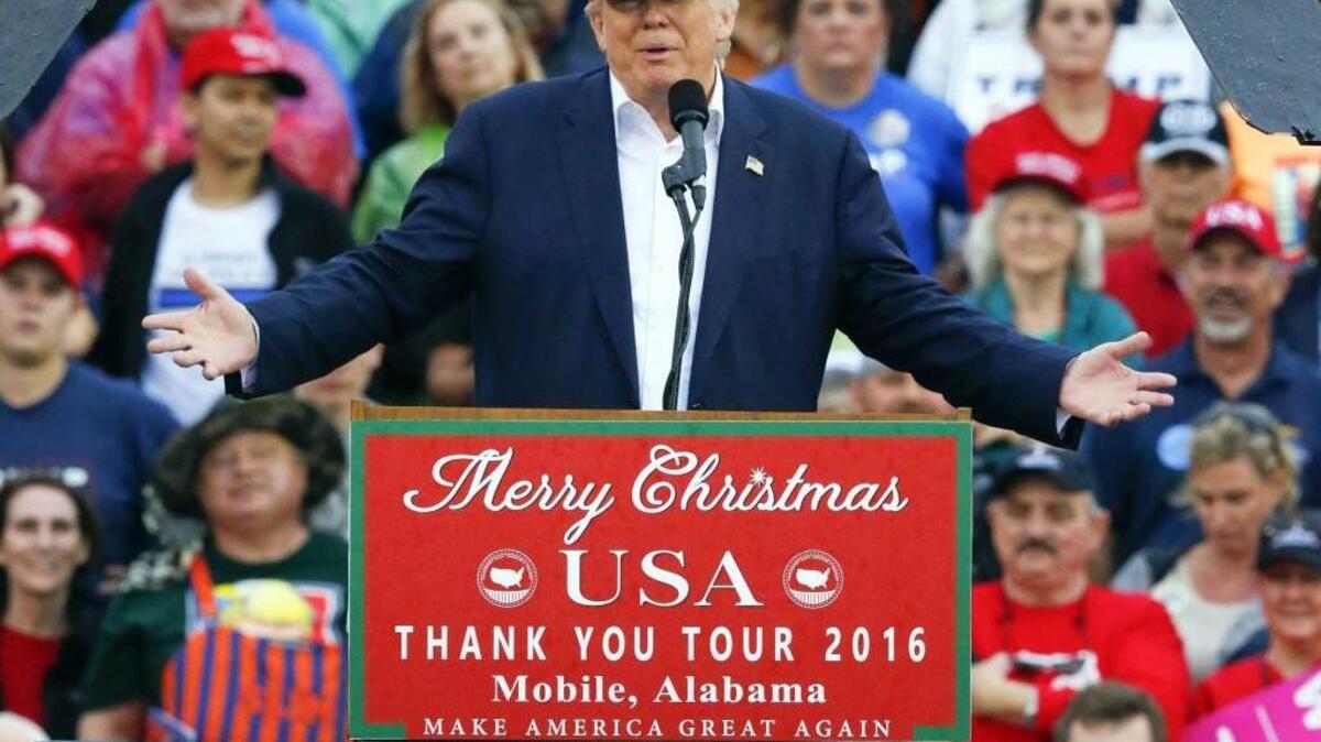 President-elect Donald Trump speaks during a rally Saturday in Mobile, Ala., two days before he secured his victory in the Electoral College.