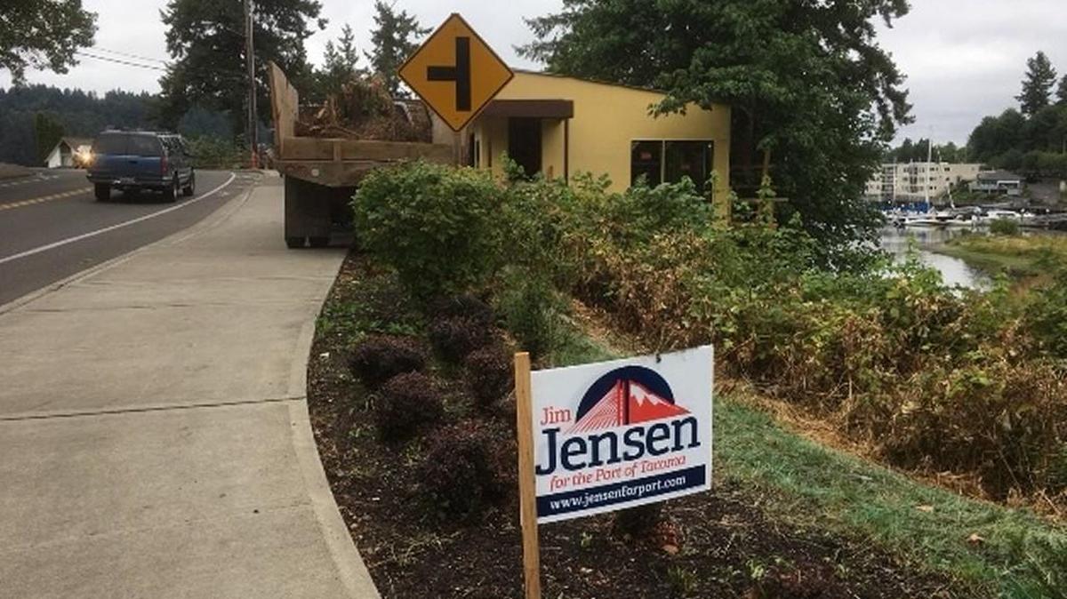 Jim Jensen quit his campaign for the Port of Tacoma Commission back in May, but he still hasn’t taken down his signs.