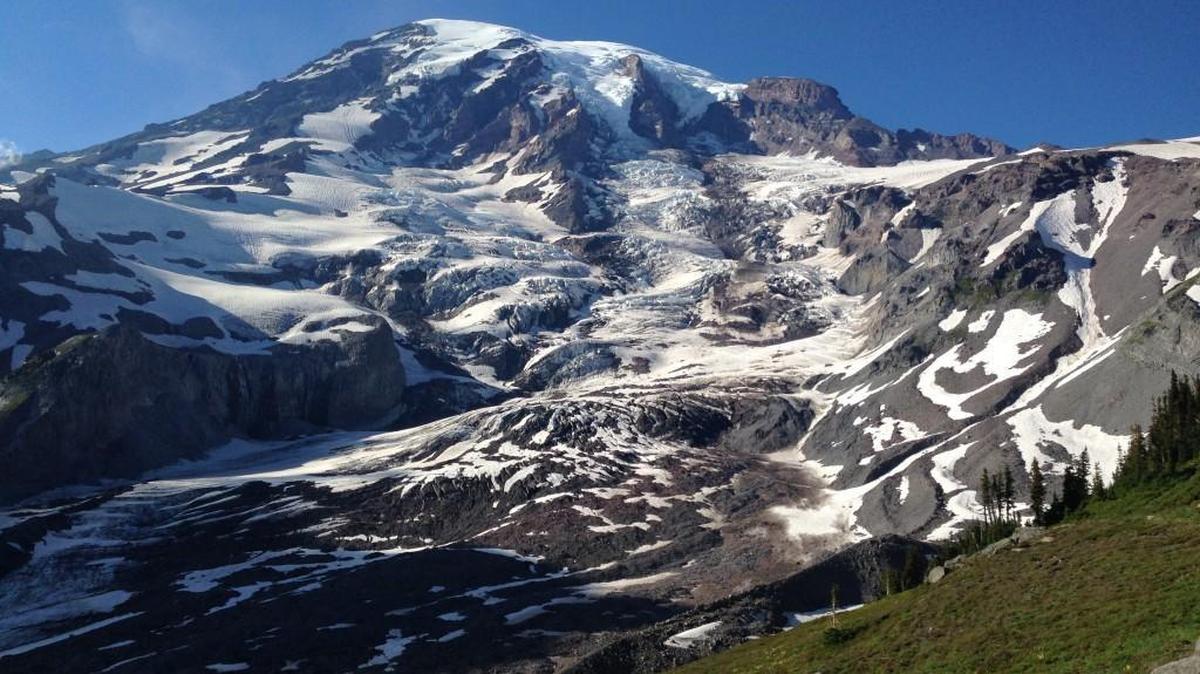 Mount Rainier and the Nisqually Glacier dominate the view on the trails above Paradise.