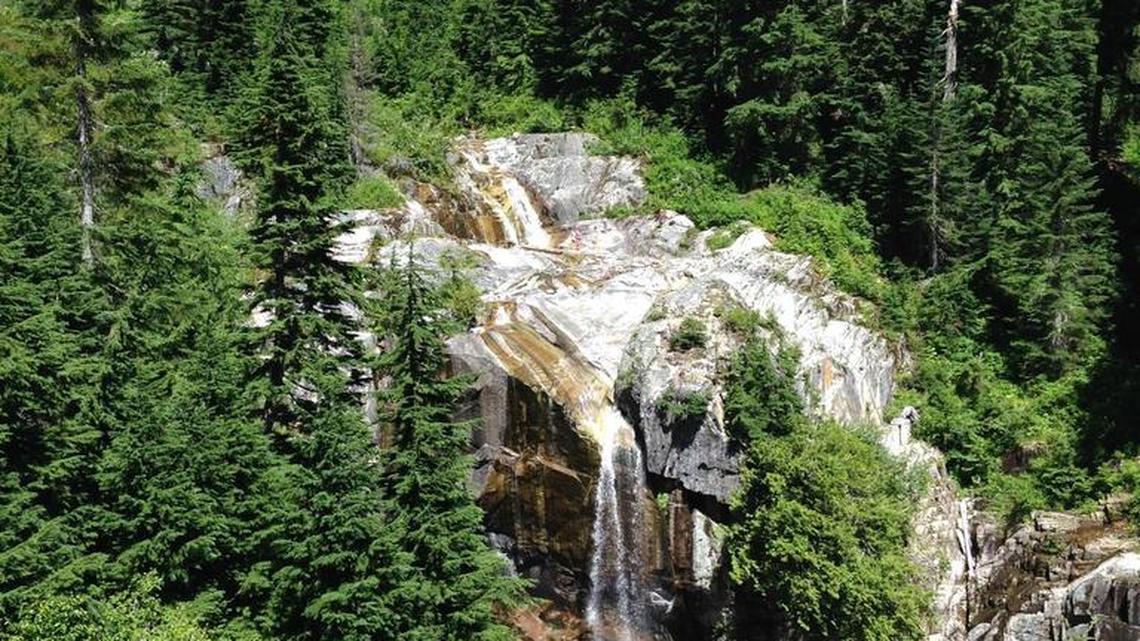 Keekwulee Falls is a popular destination on the Denny Creek trail near Snoqualmie Pass.