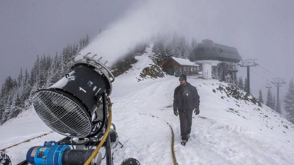 Snowmaking is shown at the top of Crystal Mountain prior to opening for the season on Nov. 9.