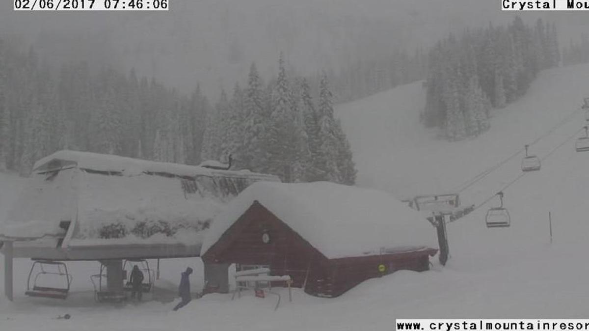 A Crystal Mountain web cam image from Monday morning. The ski area received 19 inches of new snow in 24 hours.