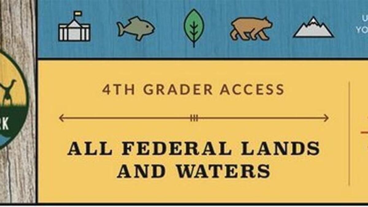 Fourth graders, their families and educators can go online and print a free pass that will allow free entry to federal recreation lands. This is an image of the 2015-16 pass.