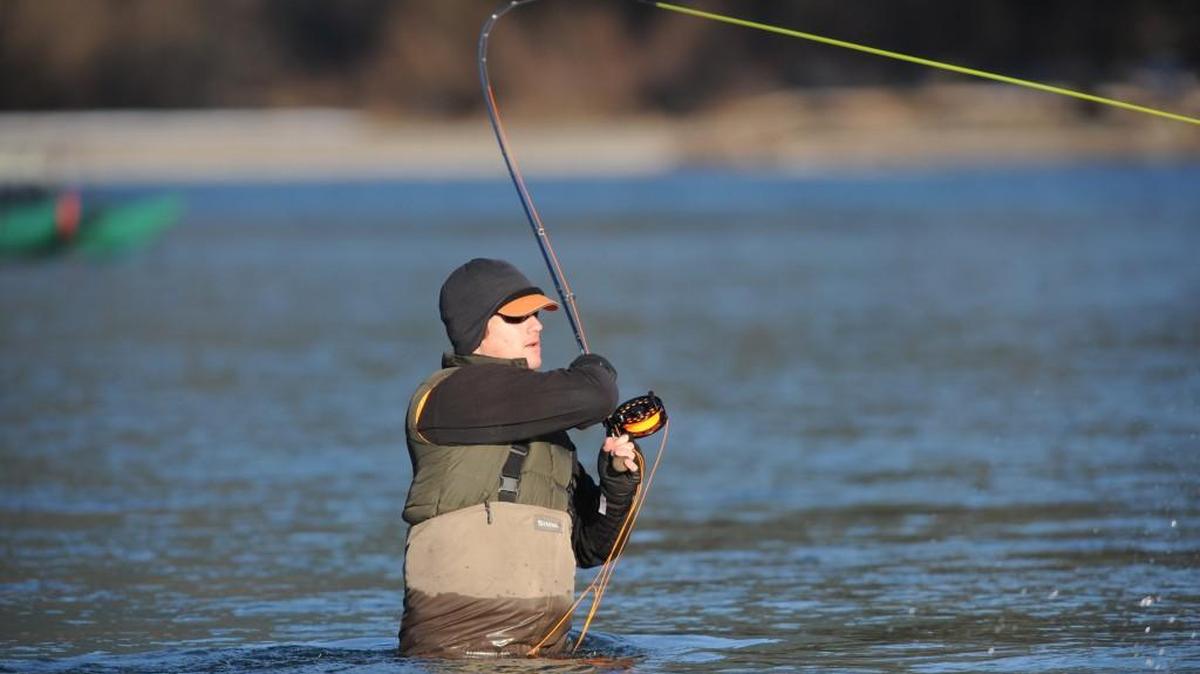 Ben Valum, of Bellingham, casts a spey rod in the Skagit River near Concrete.
