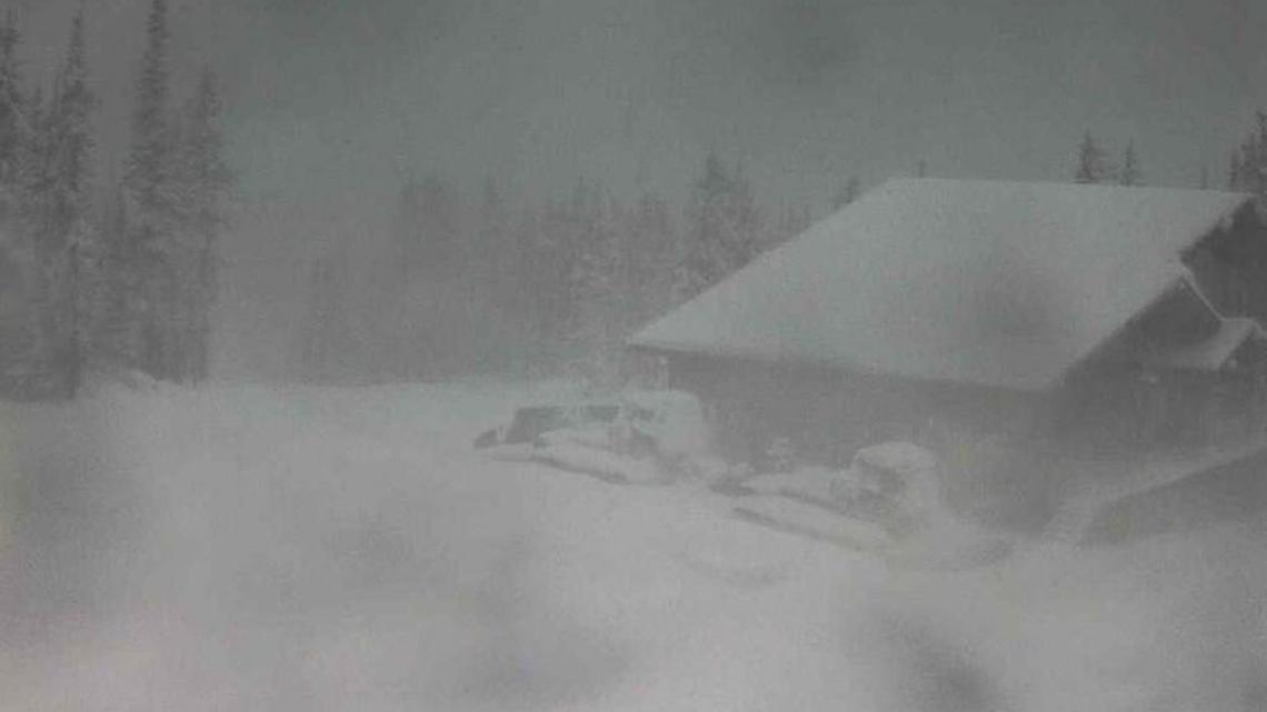 A webcam image of the White Pass mid-mountain lodge on Tuesday.