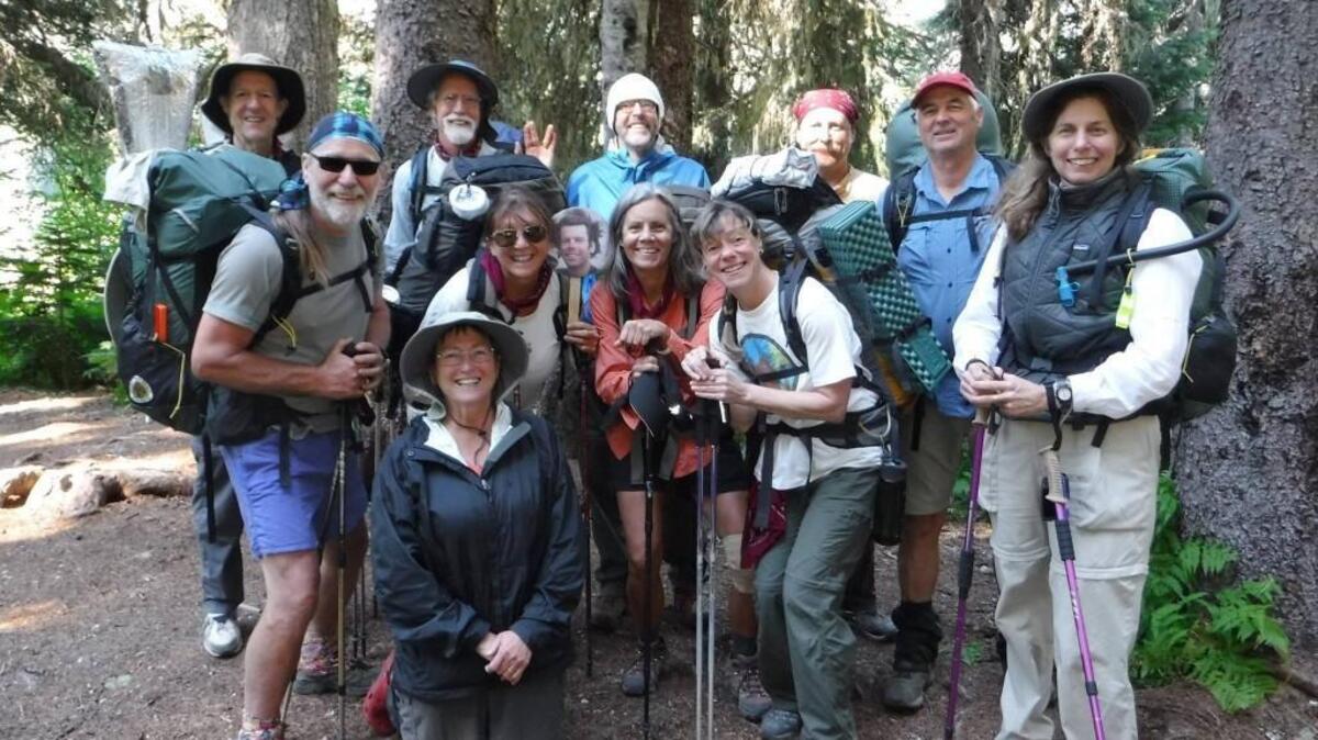 Tacoma’s David Ramsey, left, was part of a Aug. 20-26 trek by the 11-member party dubbed the “50-50-50.” Fifty miles of hiking by a group of 50-plusers, 50 years after the team’s organizer (Monte Koreis, second from left) first made the trip.