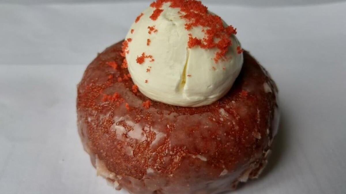 A red velvet cake donut from the Original House of Doughnuts