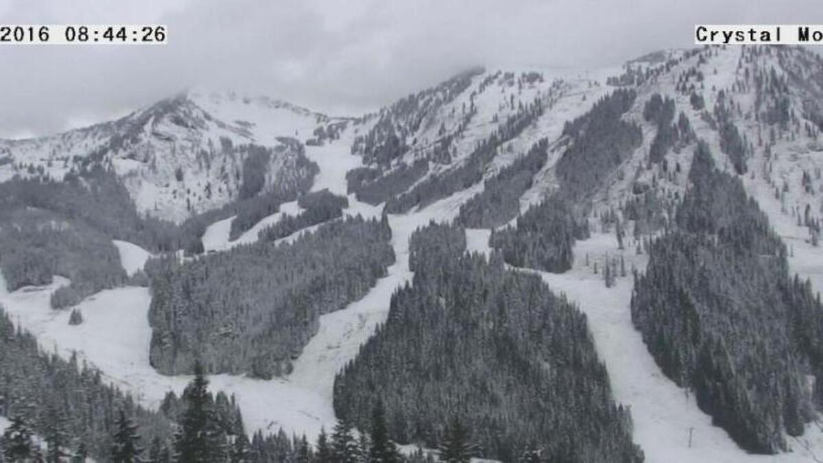 A Crystal Mountain webcam image from Nov. 18 shows slopes getting closer to being ready for ski season.