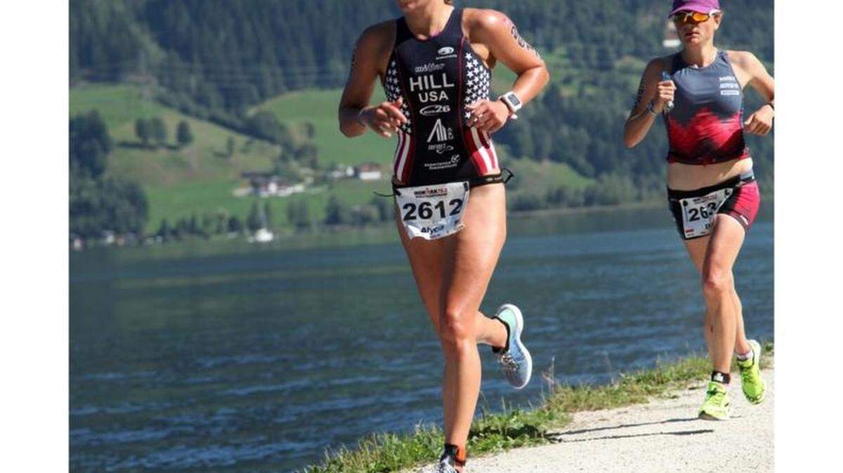 
Alycia Hill racing to fifth place at the Ironman 70.3 world championships in Austria.
