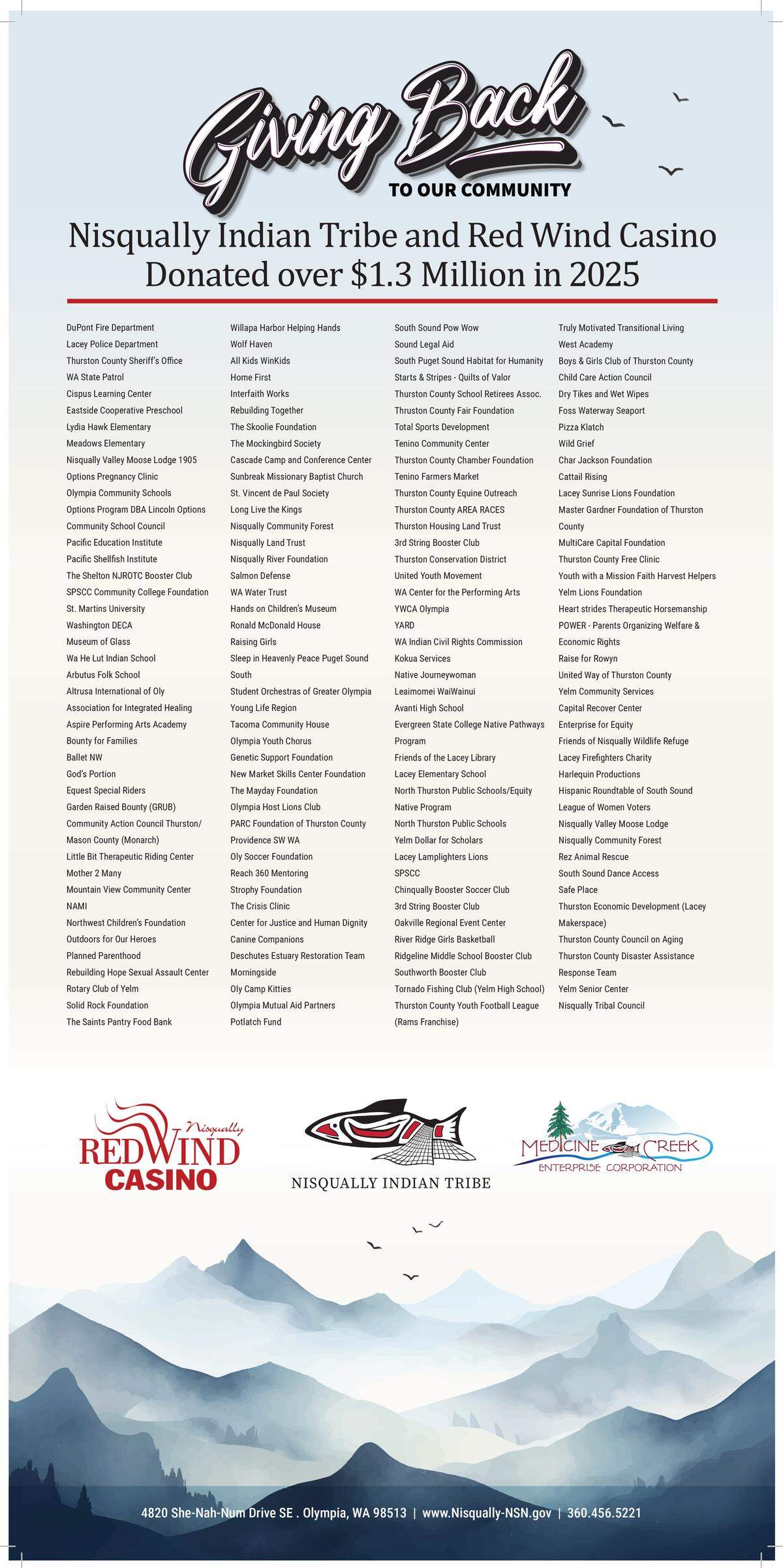 Nisqually Indian Tribe Charitable Donations