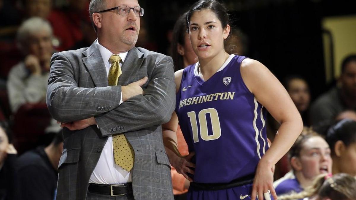 Washington coach Mike Neighbors, left, and guard Kelsey Plum have the Huskies in their first Sweet 16 since the 2001 tournament.