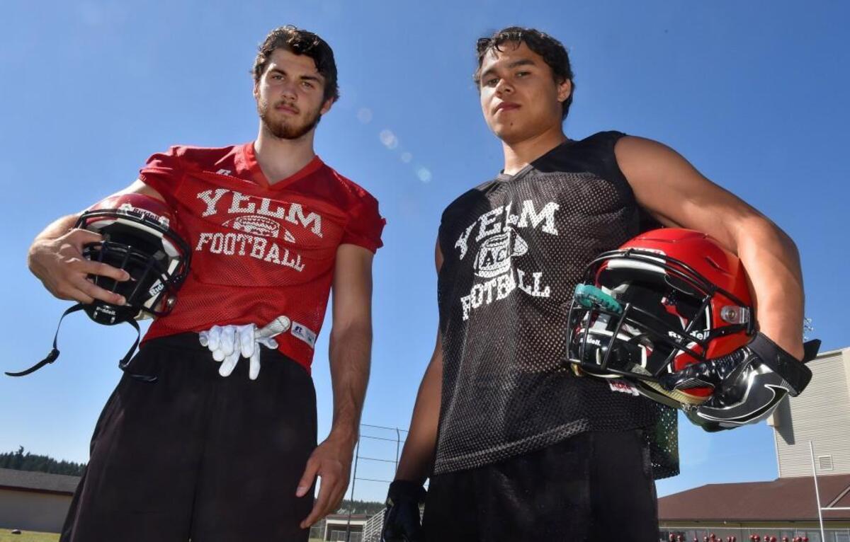 Yelm Tornados seniors WR Kaleb Lunderville, left, and RB Brandon Thompson return as two of the big weapons Yelm has on offense.