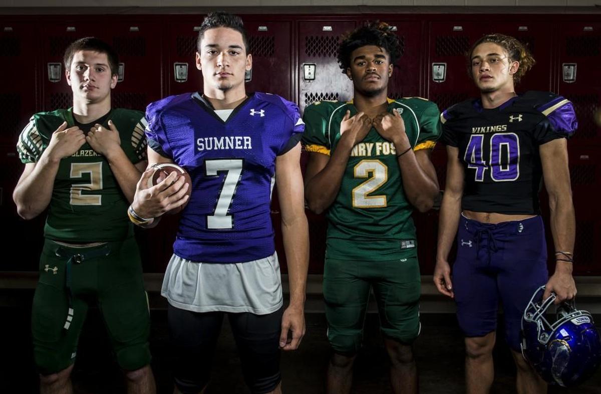First team defensive backs include Timberline’s Michael Barnes, Sumner’s Tre Weed, Foss’s Demetrius Crosby, and Puyallup’s Landen Neff.