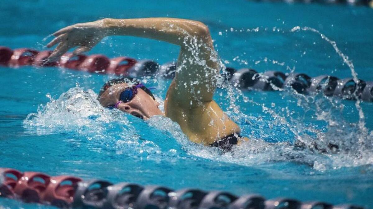 Lakeside's Nathalie Valdman competes in the 200-yard freestyle race at the 3A Girls State Swim and Dive Championships at the King County Aquatics Center in Federal Way, Wash., on Friday, Nov. 10, 2017.