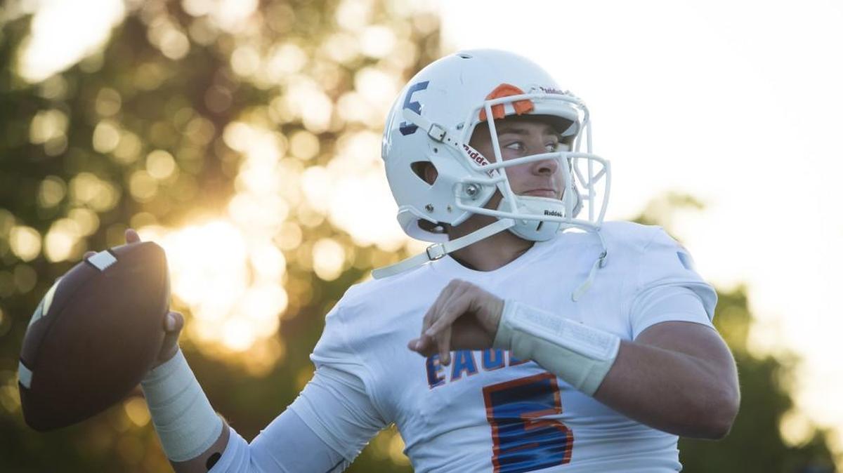 Graham-Kapowsin's Dylan Morris warms up before the game. Graham-Kapowsin played Puyallup in a football game at Sparks Stadium in Puyallup, Wash., on Thursday, Oct. 5, 2017.