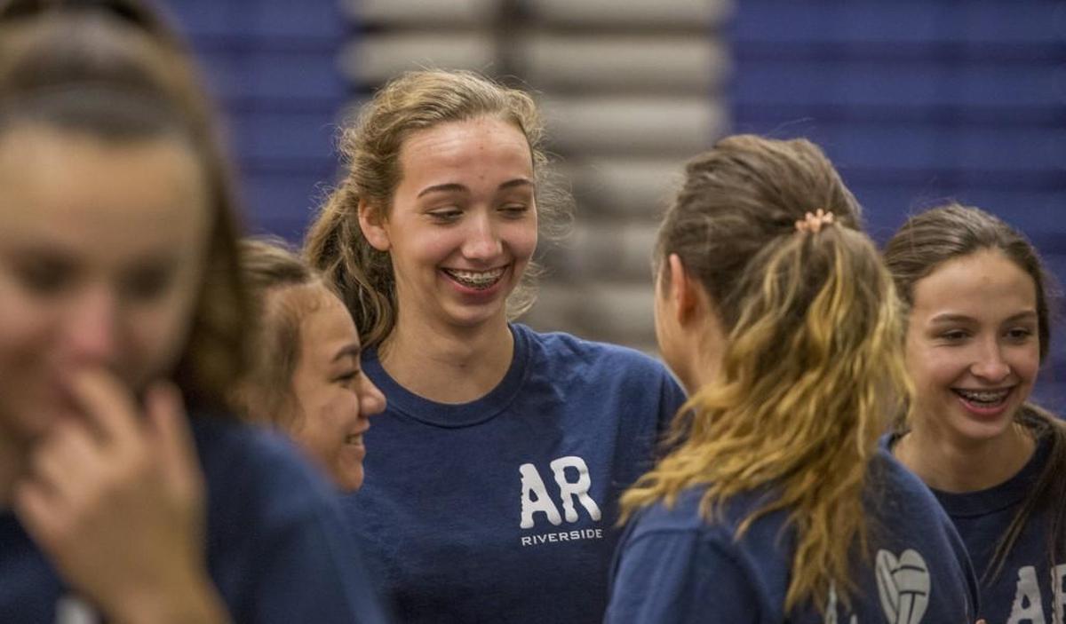 Calley Heilborn and her vollewyball teammates at practice. She has been selected as The News Tribune's All-Area volleyball player of the year for the second consecutive season. November 6, 2017