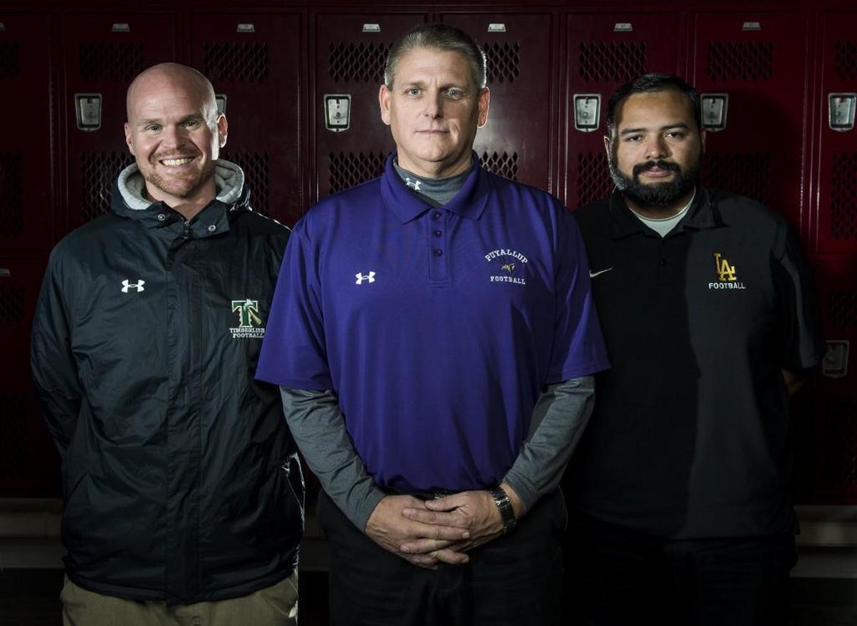 The first team coaches include Timberline offensive coordinator Nick Mullen, Puyallup head coach Gary Jeffers, and Lincoln defensive coordinator Shalls Jacome.