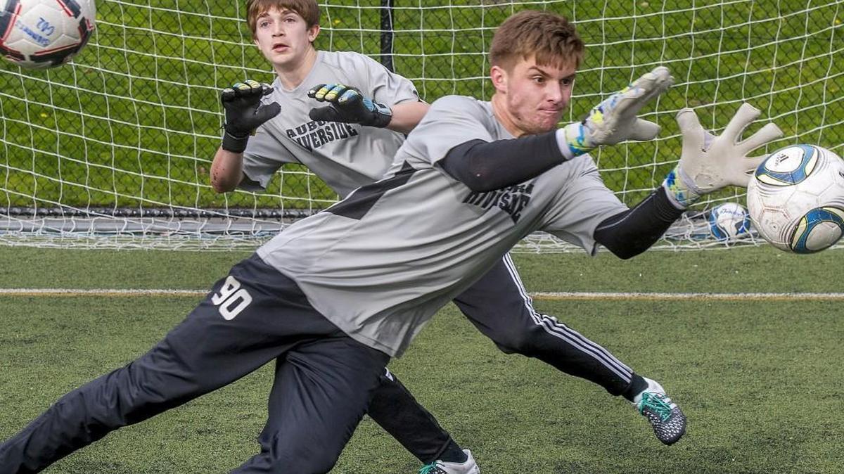 Goalkeepers Andy Starkle (right) and Riley Dunne (left) are two reasons why Auburn Riverside boys soccer coach Robyn Saarenas feels pretty good about her team’s depth in net.