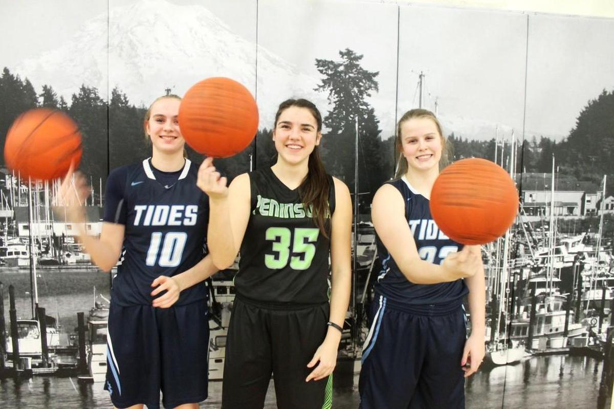 From left: Gig Harbor's Brynna Maxwell, Peninsula's Belle Frazier and Gig Harbor's Maddie Willett have all passed 1,000 career points this season.