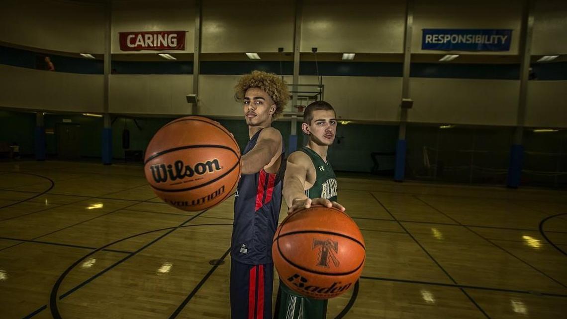 Timberline boys basketball player Erik Stevenson, right, and Wilson's Emmitt Matthews Jr. both played on the same AAU basketball team this offseason and enter their senior seasons as two of the most recruited players in a long time from the South Sound. Stevenson is committed to Wichita State, one of the top-ranked college teams in the country, and Matthews to UConn, which has won four national championships. But they are also good friends, though also competitors.