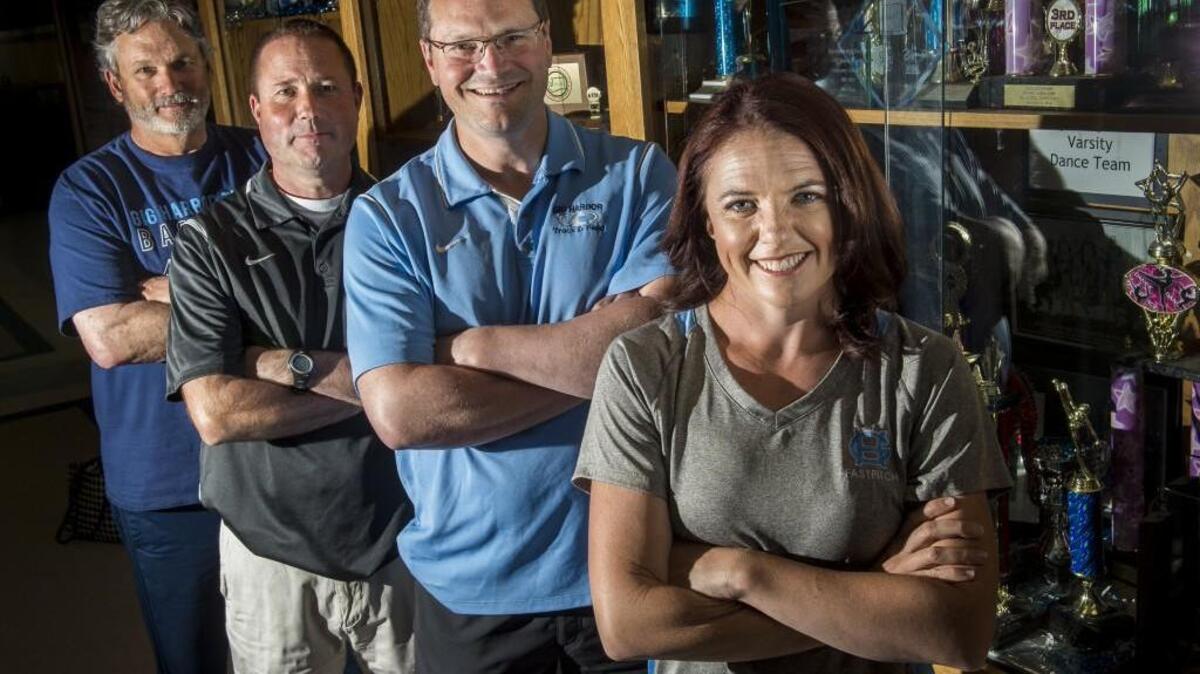 From left: Gig Harbor coaches Pete Jansen (baseball), Todd Northstrom (soccer), Kevin Eager (track and field), and Kara Dressel (softball) have all led their teams into the state tournament.