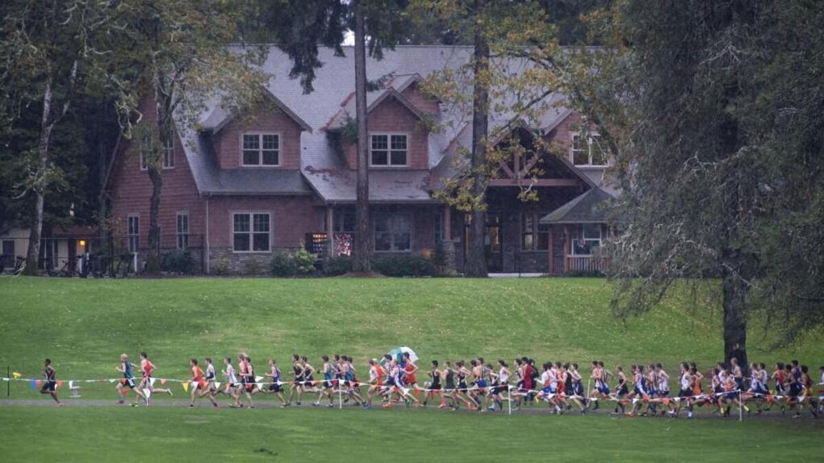 James Mwaura, far left, takes an early lead at the Westside Classic in Lakewood. On Saturday, Mwaura will race in the state meet. “I feel like I have a lot more to prove,” he says. “It’s going to take a lot of mindset and to be prepared and run a smart race.”