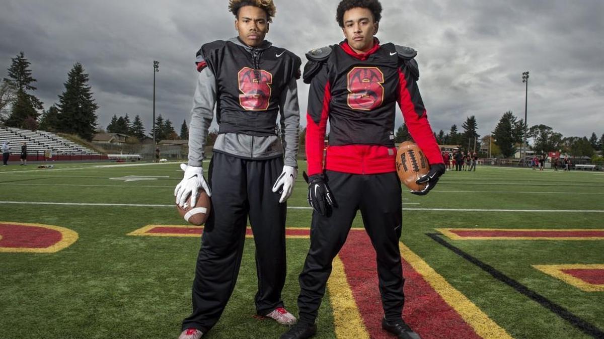 Steilacoom's receiving duo of Marques Hampton and Lajon Enis-Carter have been burning opposing secondaries this season. Photo taken in Steilacoom on Tuesday, Nov. 1 2016.
