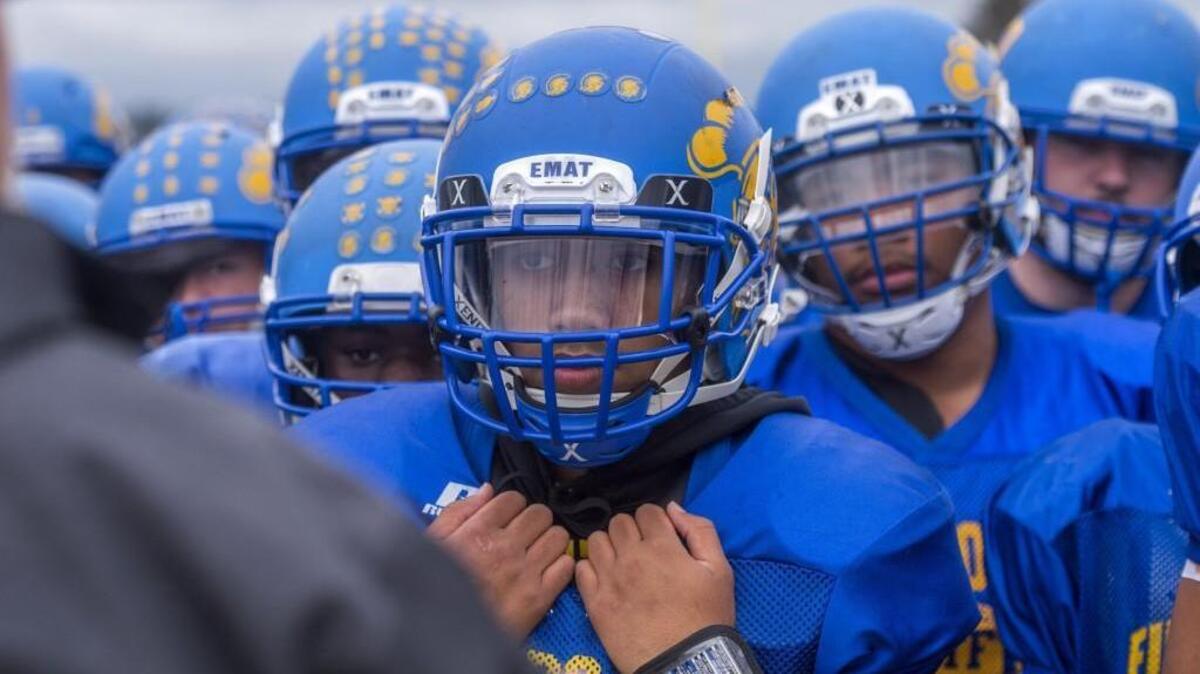 Falani Jennings, quarterback for Fife High School, at football practice, October 18, 2017.