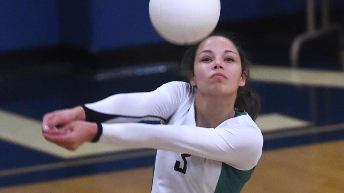 
Tumwater’s Kennedy Croft passes the balltakes a shot against Sehome on Saturday. The Thunderbirds advanced to the championship match, falling 25-23, 25-23 to Burlington-Edison.

