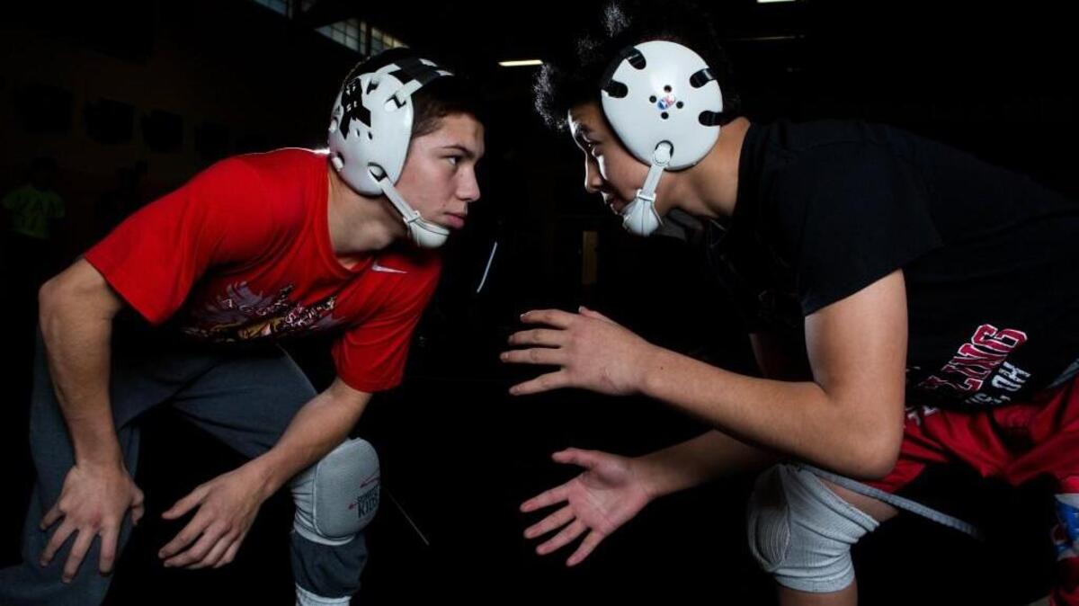 Brandon Kaylor, left, and Brenden Chaowanapibool, right, are two big reasons why Bonney Lake is expected to be a wrestling powerhouse this season.