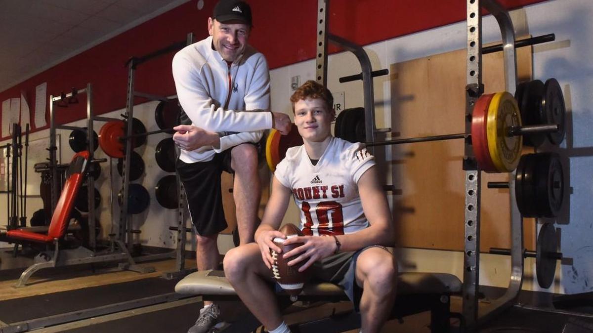 Cale Millen is one of the top junior quarterbacks in the Northwest at Mount Si High School. His father is former UW and NFL quarterback Hugh Millen. Photo taken in Snoqualmie on Thursday, Jan. 11, 2018.