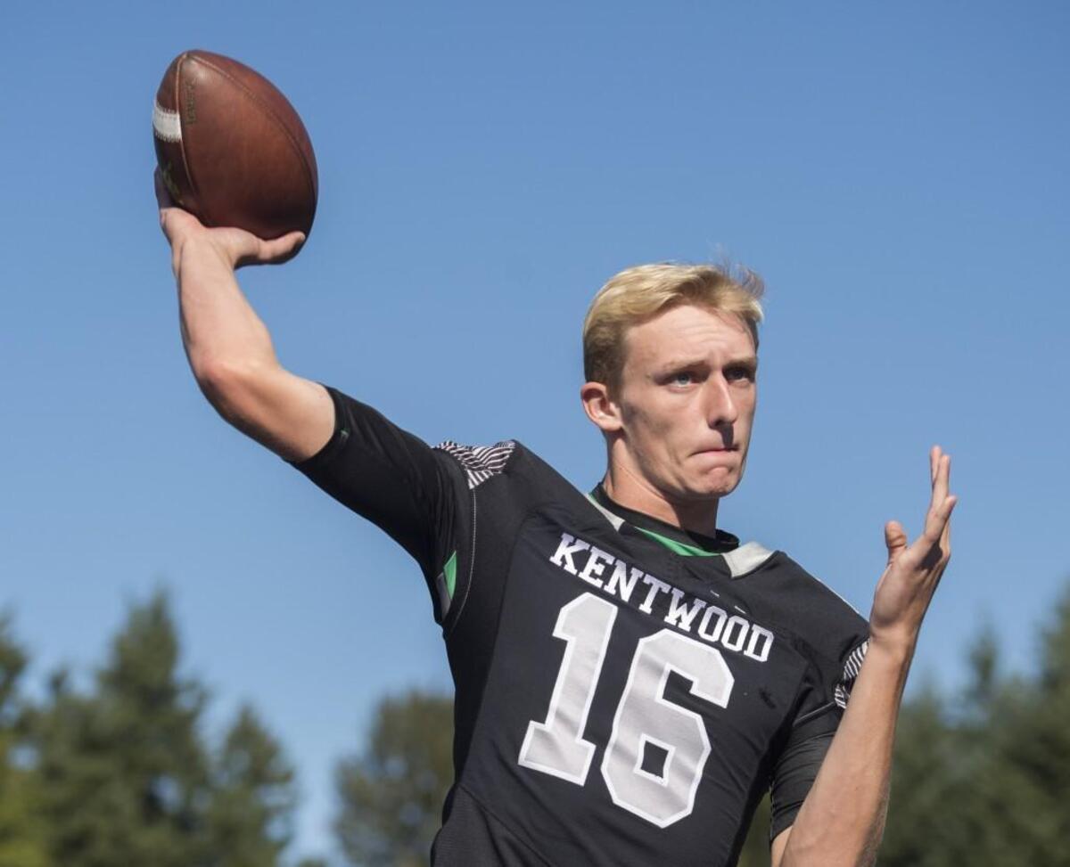 Kentwood quarterback Justin Seiber. Photo taken at Kent-Meridian High in Kent on Wednesday, Oct. 4, 2017.