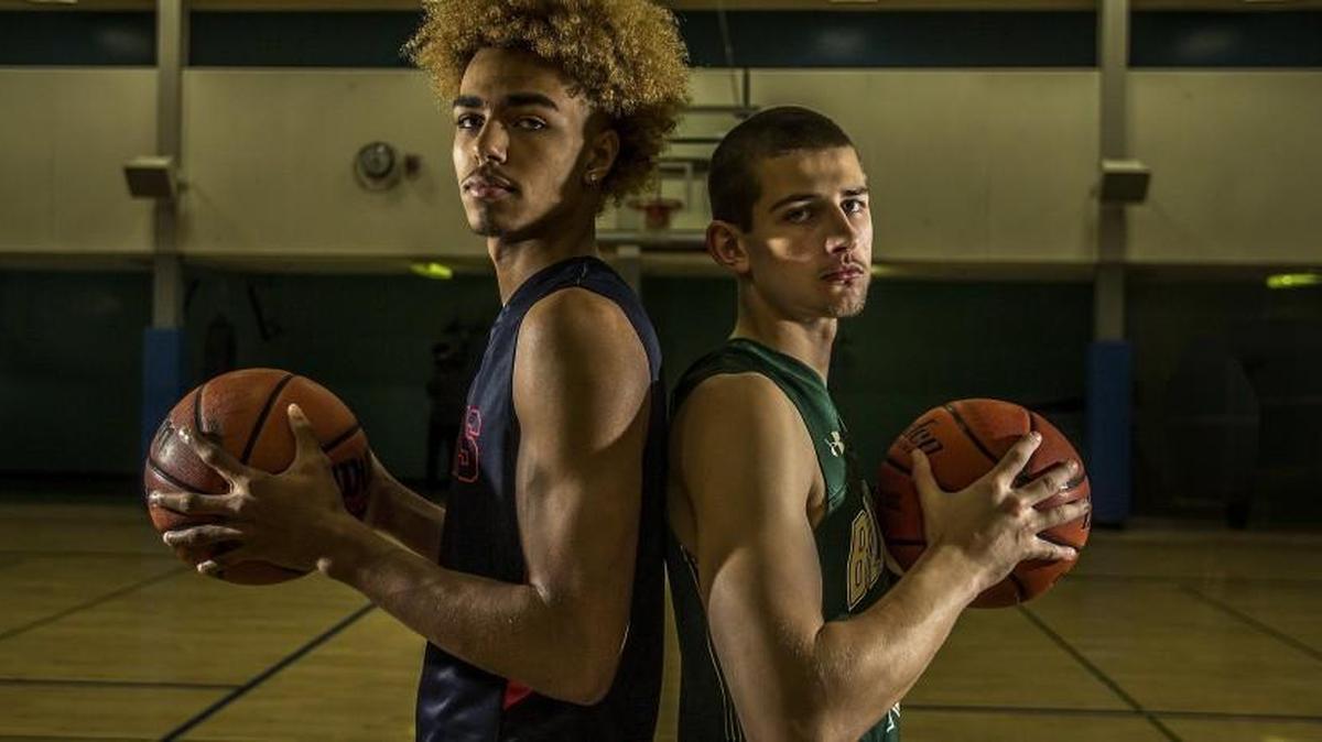 Timberline boys basketball player Erik Stevenson, right, and Wilson's Emmitt Matthews Jr. both played on the same AAU basketball team this offseason and enter their senior seasons as two of the most recruited players in a long time from the South Sound. Stevenson is committed to Wichita State, one of the top-ranked college teams in the country, and Matthews to UConn, which has won four national championships. But they are also good friends, though also competitors.