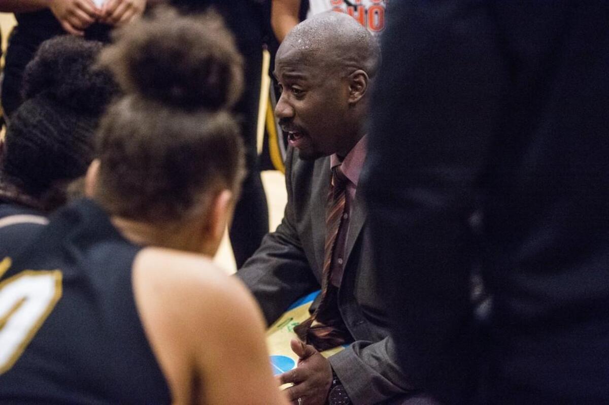 Lincoln head coach Jamila Jones during the game. Lincoln played Bethel in a basketball game at Bethel High School in Spanaway, Wash., on Friday, Jan. 5, 2018.