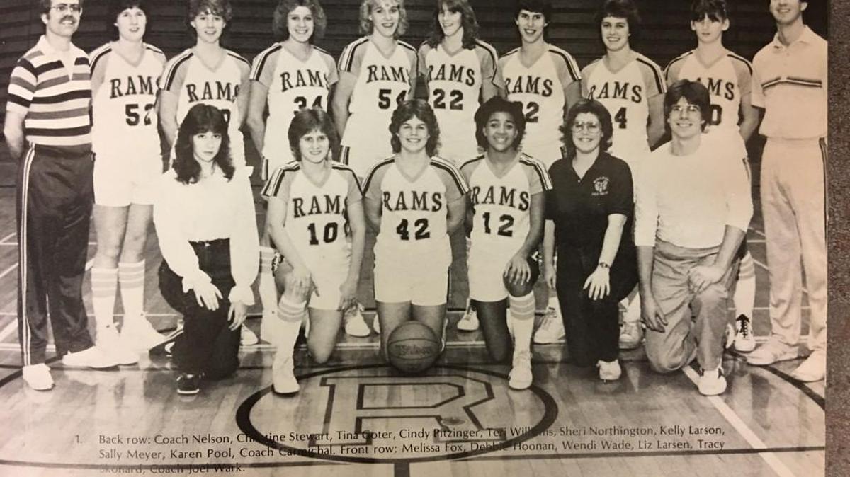 Elizabeth Irving (then Larson) starred for the Rogers High girls basketball team. She’s No. 12, and the mother of Kyrie Irving, who now plays for the Boston Celtics