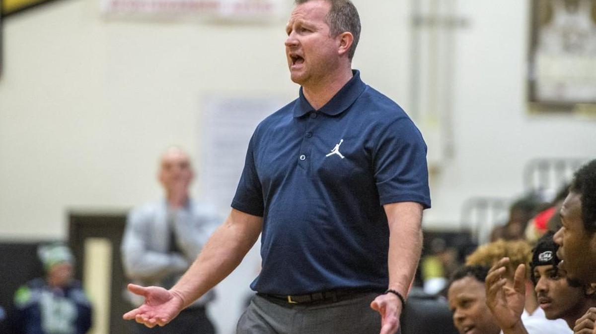 Head coach Dave Alwert of Wilson in a boys basketball game at Lincoln, December 15, 2017. Lincoln beat Wilson 61-53.