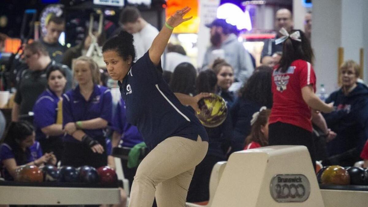 Kristina Harris of Rogers lets one go at the State Girls Bowling Championships at Narrows Plaza Bowl in Tacoma, Wash., on Thursday, Feb. 1, 2018.