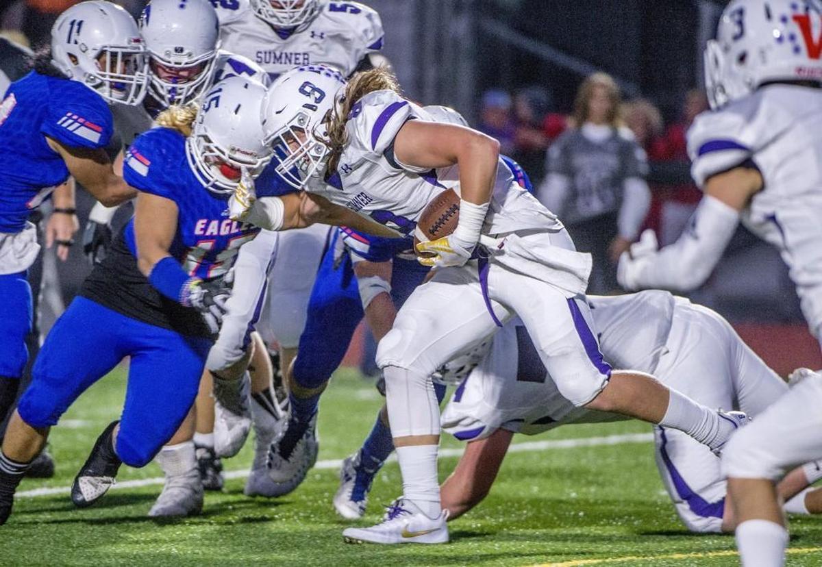 Running back Ben Wilson of Sumner High School in a football game against Graham-Kapowsin at Art Crate Field, September 22, 2017. Wilson is a two-time 4A SPSL defensive player of the year.