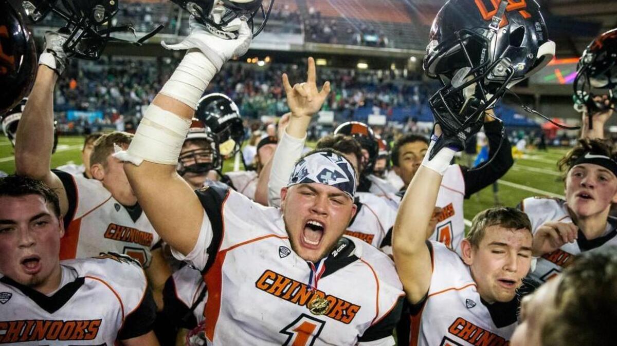 Kalama celebrates after winning the 2B state title game, 28-27, against Liberty at Tacoma Dome, on Saturday, Dec. 2, 2017.